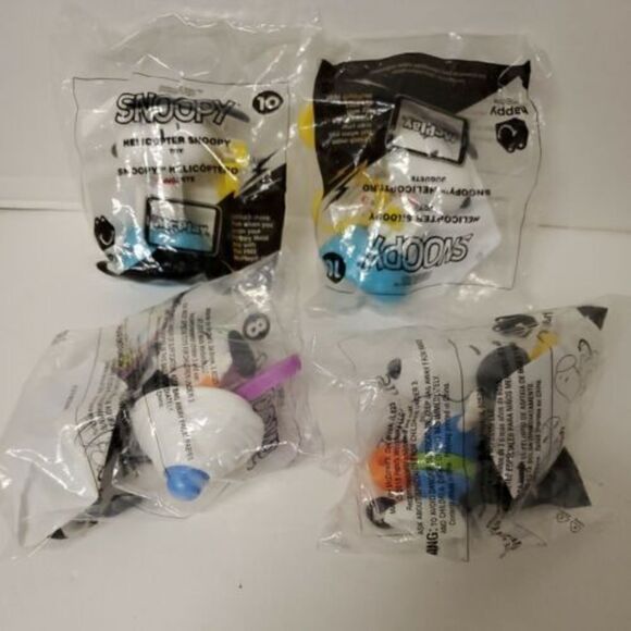 Set of 4 SNOOPY MCDONALD'S TOYS - HELICOPTER Basketball Dancing - Picture 1 of 5